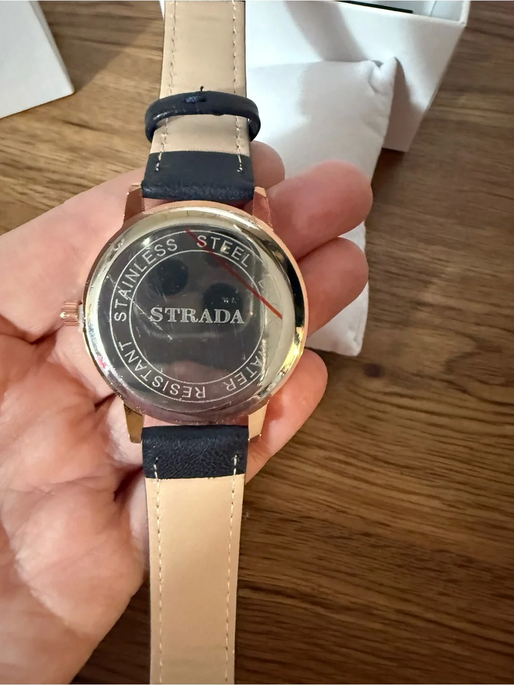 Strada Black Strap Watch with Rose Gold Case and Black Dial